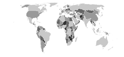 World map vector Eckert IV projection monochrome political puzzle graphic geometry silhouette shape national border design isolated transparent eps © VectorMapArt