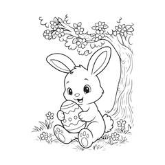 Fototapeta premium Easter Bunny with Eggs black lineart Illustration vector Cute Easter Bunny with Eggs 