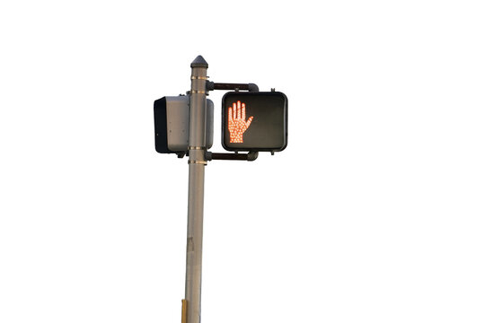 a traffic signal to cars and pedestrians that its NOT OK to walk across the street isolated on a transparent background 