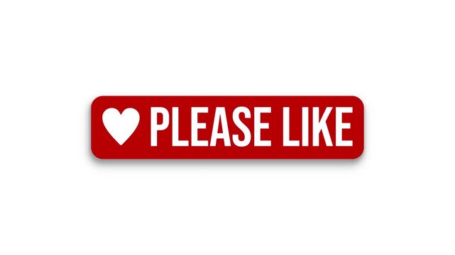 Video animation of an animated heart button with the message please like on white background - suitable for video blog - seamless loop. 