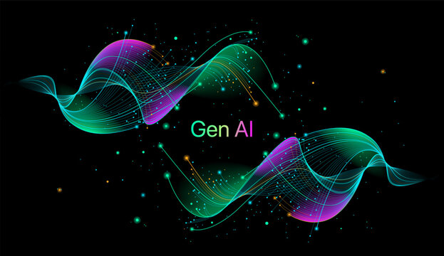 Illustration of abstract stream, AI brain concept. Artificial intelligence. Big data, technology, AI, data transfer, data flow, large language model, generative AI, LLM, NLP. NLG	