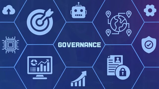 Corporate governance and strategic leadership concept with management and policy icons.
