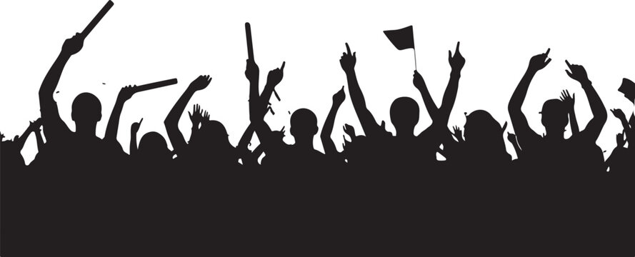 Crowd silhouette, protest crowd, raised hands, black silhouette, vector illustration