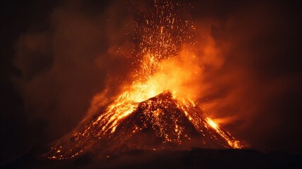 violently. Volcano erupting with lava and ash violently expelled from crater. ESG reports, sustainability campaigns, designed for environmental awareness campaigns, drives climate awareness.