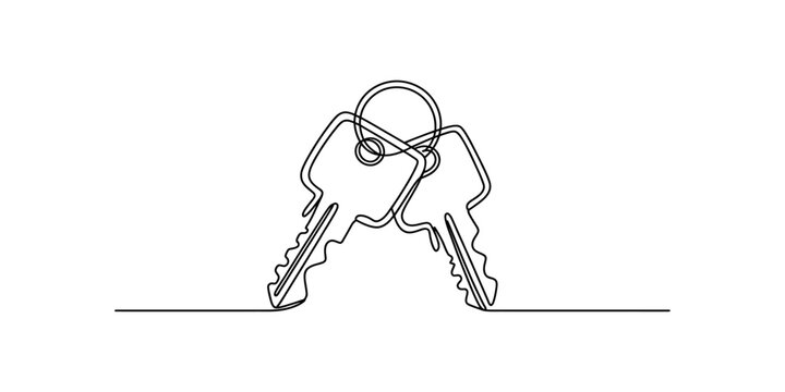 Continuous single line drawing of two keys attached to a metal ring for home security and access Vector, illustration