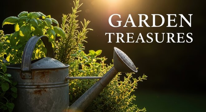 Rustic Watering Can Amidst Lush Greenery Capturing Garden Treasures