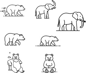 Obraz premium Running bear outline simple stylized animal drawing