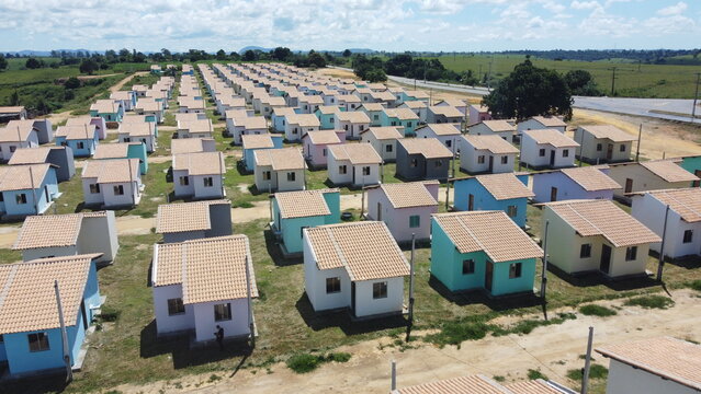 medeiros neto, bahia, brazil - march 19, 2026: View of low-income housing under construction as part of the Federal Government's Minha Casa, Minha Vida - My House, My Life program in the state of Bahi