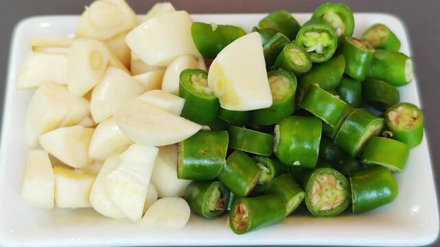 vegetable served with chili sauce. vietnamese food called Nem Nuong