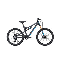 Fototapeta premium Modern mountain bike with blue and orange accents on white background