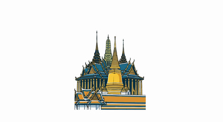 Obraz premium Stylized depiction of gilded spires and ornate blue rooftops of a temple complex