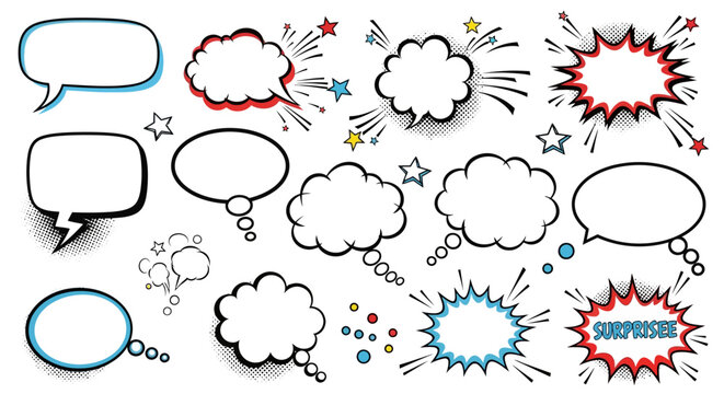 A set of colorful comic speech bubbles and prank captions for April Fools' Day, including 'Gotcha!', 'No way!', 'Just kidding!', and 'Prank!', against a clean white background