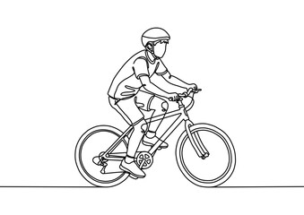 Obraz premium boy ride bicycle vector line art
