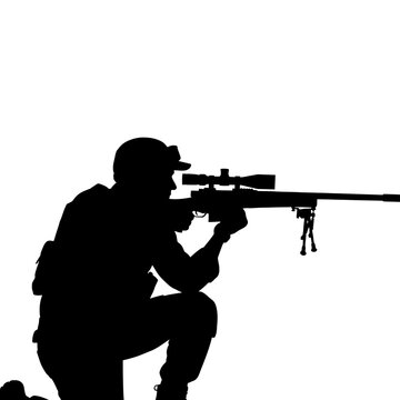 Silhouette of a Soldier Aiming a Sniper Rifle.