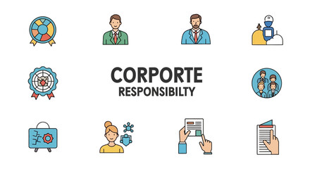 Obraz premium Corporate Social Responsibility (CSR) and ESG Icons Set. Flat Vector Illustration for Business Ethics, Sustainability, and Governance Concepts.