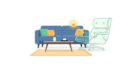 Fototapeta premium Virtual Interior Design & Augmented Reality Furniture Visualization in Modern Living Room