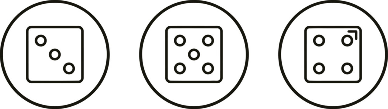 Three yellow circular icons with black outlined dice designs
