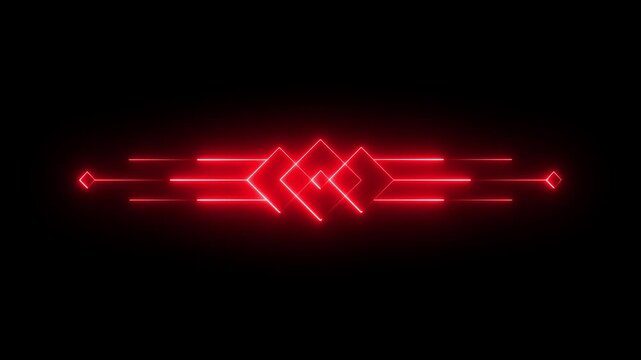 Glowing neon deco divider header icon isolated on black background. deco divider icon animation. 4k video.