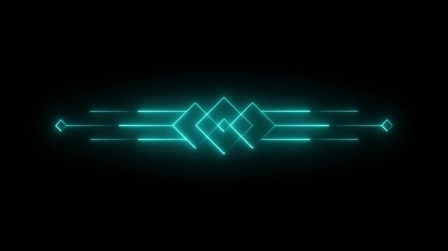Glowing neon deco divider header icon isolated on black background. deco divider icon animation. 4k video.