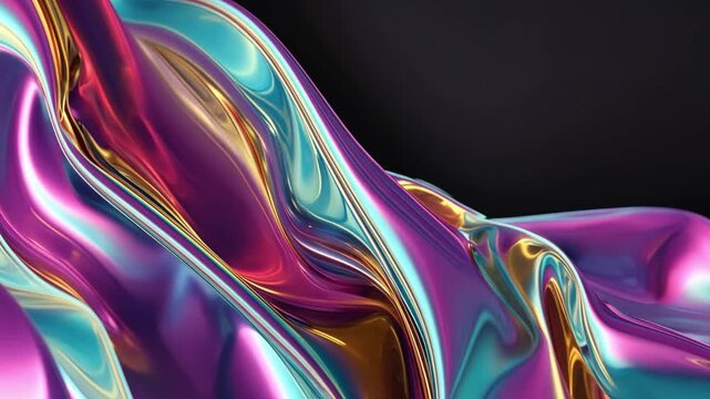 Abstract Colorful Waves Flowing in Smooth Motion on Dark Background
