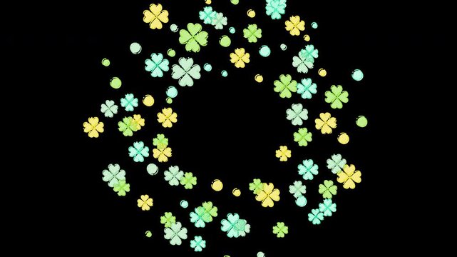 Rotating clovers frame with copy space for text on alpha channel