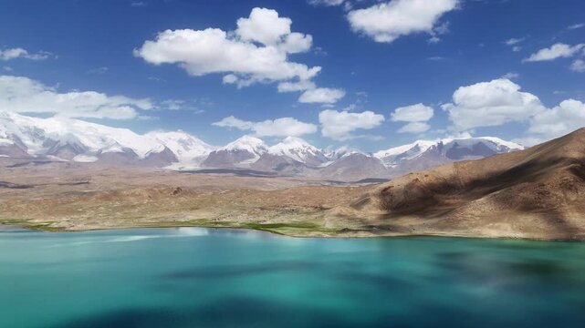 Karakul Lake Alpine Landscape Drone Slow Push In