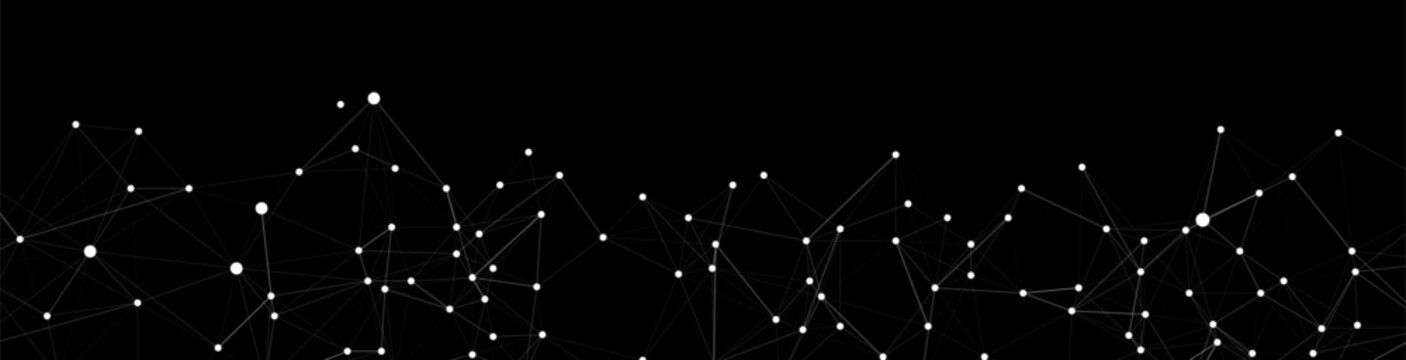 Abstract technological background featuring interconnected white dots and lines forming a complex digital network on a dark backdrop, perfect for modern tech concepts.