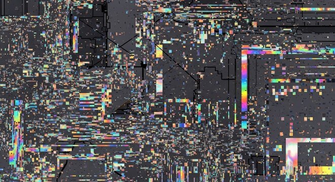 Colorful pixelated blocks on dark background with holographic static background wallpaper poster banner download 2026 2027