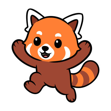 Happy Cute Red Panda Cartoon Illustration