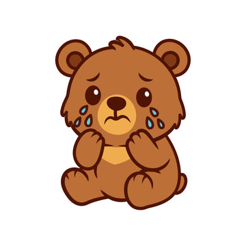 Cute Bear Crying Cartoon Illustration