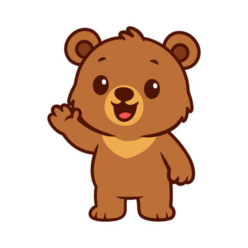 Cute Bear Waving Hand Cartoon Illustration