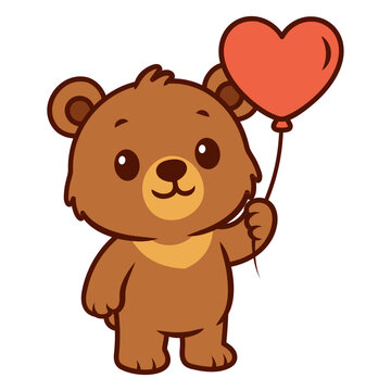 Cute Bear Holding Love Balloon Cartoon Illustration