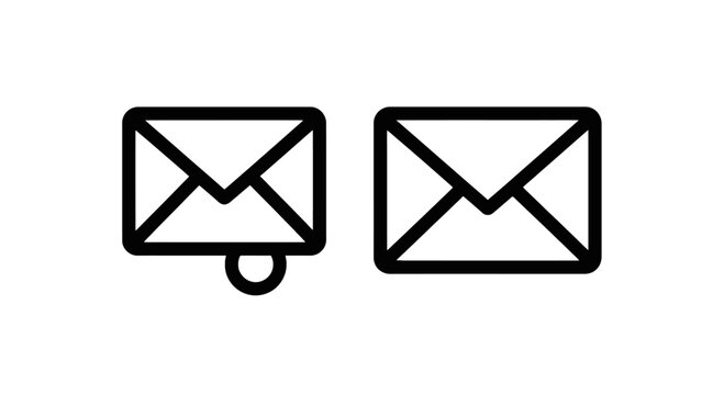 Collection of simple email envelope icons with notification badge, representing message receipt and communication in flat outline style
