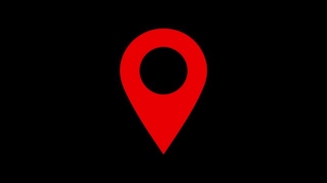 Red location pin icon animation on chroma key background, location icon animation. gps map pointer pulse animation.