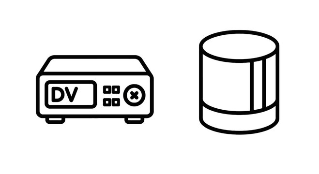 Electronic device and data storage cylinder line icons, technology symbols for hardware infrastructure and server management concept design elements
