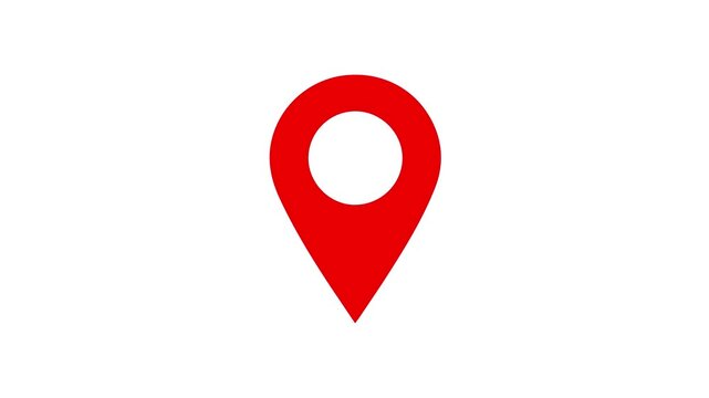 Red map location pin bouncing animation on white  background, Location map pin pointer on GPS Map tracker animation chroma key background.