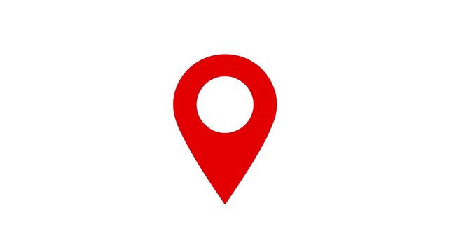 Red location pin icon animation on white background. Location map pin pointer on GPS Map tracker animation 4k.