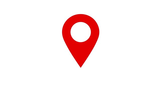 Red location pin icon animation on white background. Location map pin pointer on GPS Map tracker animation 4k.