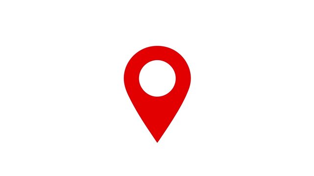 Red location pin icon animation on white background. Location map pin pointer on GPS Map tracker animation 4k.
