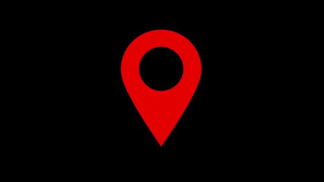 Red map location icon animation on chroma key background, target destination point icon, map pointer motion graphics loop.