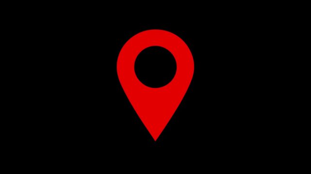 Red map location icon animation on chroma key background, target destination point icon, map pointer motion graphics loop.