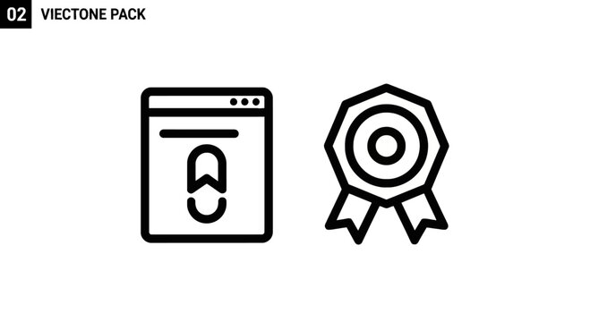 Website page icon with web and quality award ribbon seal for business vector graphic set