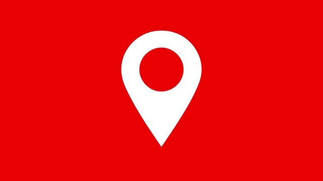 white location pin icon animation on red screen background. red map location pin bouncing on chroma key, animated gps location marker icon for travel and navigation.