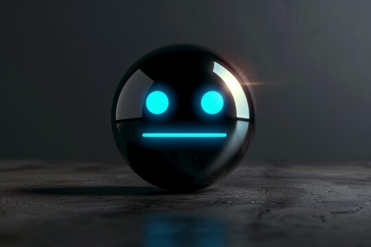 Glowing neutral face emoji conveys indifference or apathy, resting on a dark surface