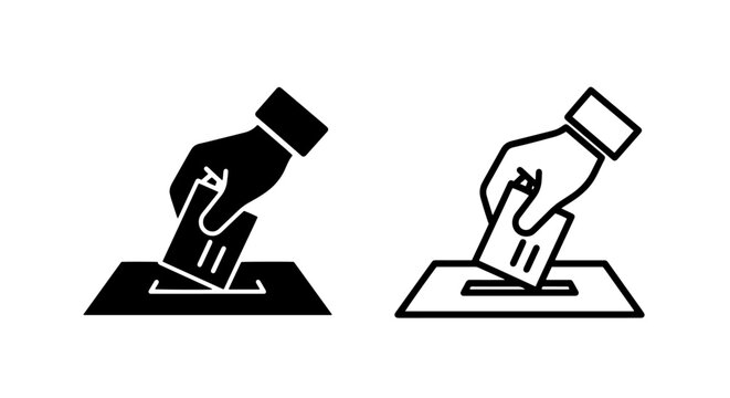 Hand casting vote into ballot box icon set, symbol of democracy and voting