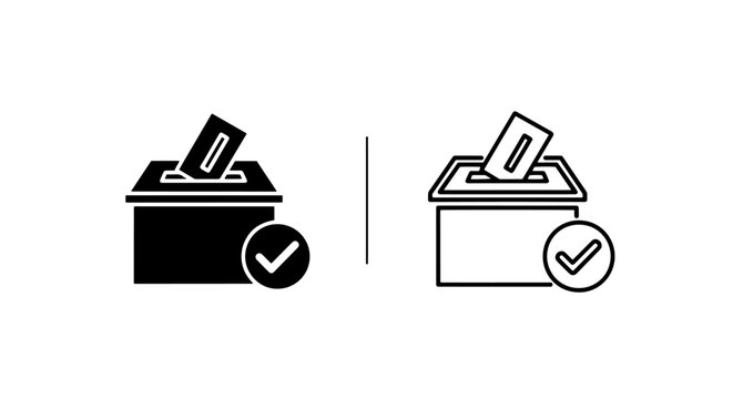 Voting box with ballot, checkmark, and confirmation circle, election or survey icon