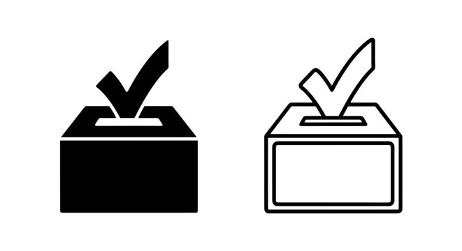 Vote icon with check mark ballot box - election symbol with voting machine