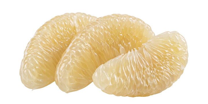 Juicy peeled segments of fresh pomelo citrus fruit