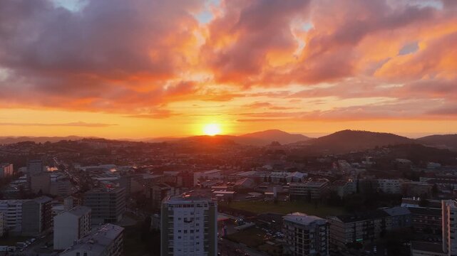 Aerial view of Braga city at sunset, Portugal