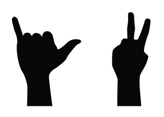 Obraz premium Hand gesture V sign for victory or peace line art vector icon of a victory V salute or peace hand sign in a minimalist, vector illustration.